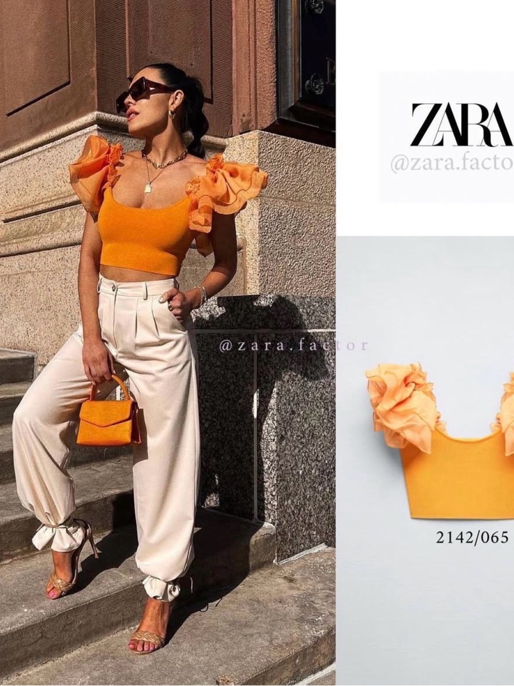 Zara Orange Ruffle-Sleeve Crop Top